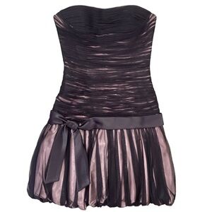 Jovani Black Strapless Fitted Bustier Bodice Bubble Hem Dress Bow Accent Black M